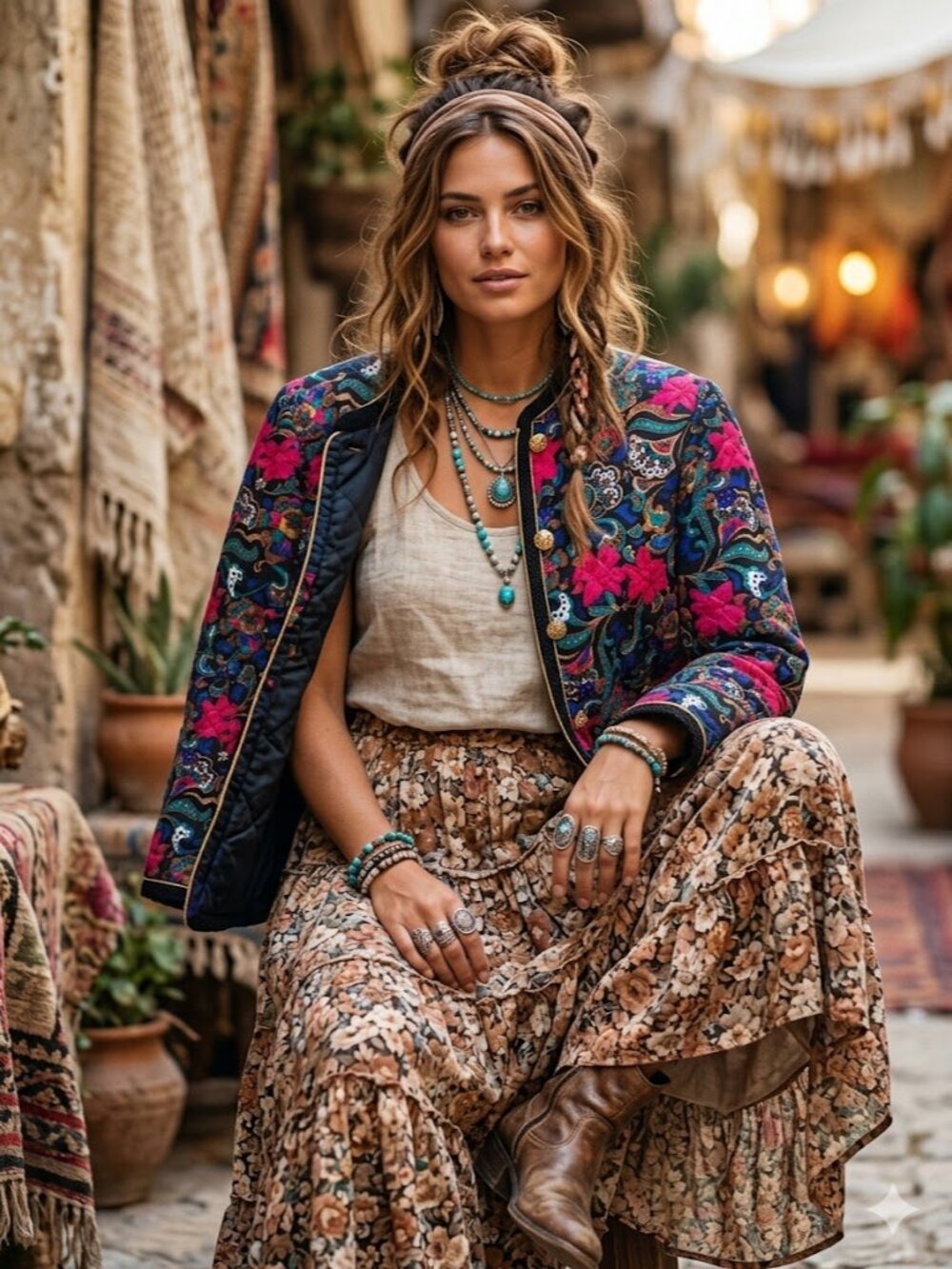 Vintage Floral Quilted Jacket With Gold Buttons